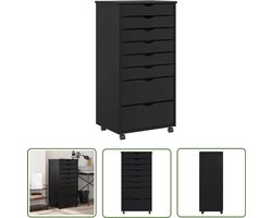 vidaXL Opbergkast - Ladekast - Ladekast MOSS verrijdbaar massief grenenhout zwart - Houten Kast - Grenenhouten Kast - Grijze Ladekast