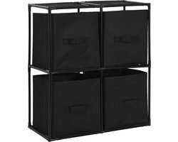 vidaXL - Opbergkast - met - 4 - stoffen - manden - 63x30x71 - cm - staal - zwart