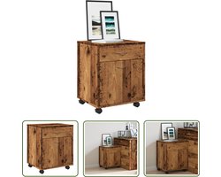 vidaXL Opbergkast - Rolkast - Kast verrijdbaar 45x38x54 cm bewerkt hout oud houtkleurig - Houten Kast - Vintage Kast - Multifunctionele Kast