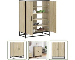 vidaXL Opbergkast - Schoenenkast - Schoenenkast 75x38x97,5 cm bewerkt hout en metaal sonoma eiken - Schoenuitleg - Schoenen Organisatie - Houten Schoenenkast