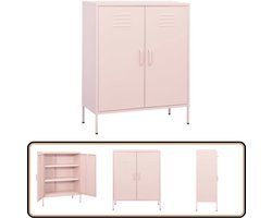 vidaXL Opbergkast - Staal - 80x35x101,5 cm - Roze Opslagruimte - Dressoir - Side Table - Rozerood - Metalen Kast