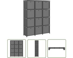 vidaXL Opbergkast - Vakkenkast - Kast met 12 vakken met boxen 103x30x141 cm stof grijs - Designkast - Grijze Kast - Stoffige Kast