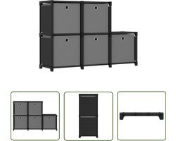 vidaXL Opbergkast - Vakkenkast - Kast met 5 vakken met boxen 103x30x72,5 cm stof zwart - Zwarte Kast - Grijze Kast - Designkast
