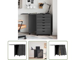vidaXL Opbergkast - Verrijdbare Kast - Ladekast met bureau MOSS verrijdbaar massief grenenhout grijs - Buro - Houten Kast - Grenoble Meubels