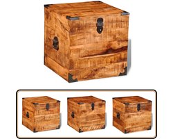 vidaXL Opbergkist Kubusvormig - Ruw Mangohout - 46x46x46cm Opbergkist - Mangohout Kast - Vintage Kast - Handmade Furniture - Rustieke Kast