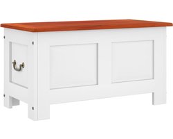vidaXL - Opbergkist - met - deksel - massief - acaciahout - bruin - en - wit