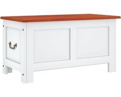 vidaXL - Opbergkist - met - deksel - massief - acaciahout - bruin - en - wit