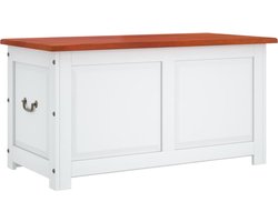 vidaXL - Opbergkist - met - deksel - massief - acaciahout - bruin - en - wit