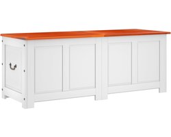 vidaXL - Opbergkist - met - deksel - massief - acaciahout - bruin - en - wit