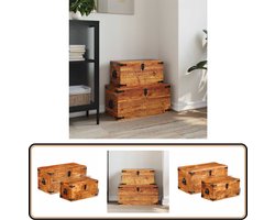 vidaXL Opbergkistenset - 2-delig - Ruw Mangohout Opbergkisten - Houten Kisten - Mangohout - Opbergruimte - Handgemaakte Kisten