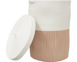 vidaXL - Opbergmand - met - deksel - Ø - 37x50 - cm - katoen - bruin - en - wit