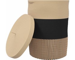 vidaXL - Opbergmand - met - deksel - Ø - 37x50 - cm - katoen - zwart - en - beige