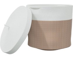 vidaXL - Opbergmand - met - deksel - Ø - 40x35 - cm - katoen - bruin - en - wit