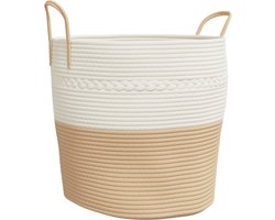 vidaXL - Opbergmand - Ø - 43x38 - cm - katoen - beige - en - wit