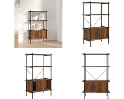 vidaXL - Opbergrek - 4-laags - met - kast - 80x40x130 - cm - staal - en - bewerkt - hout