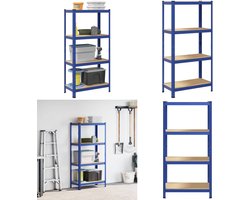 vidaXL Opbergrek 4-laags staal en bewerkt hout blauw - Plank - Planken - Garage Stelling - Stellingkast