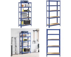 vidaXL Opbergrek 5-laags staal & bewerkt hout blauw - Plank - Planken - Garage Stelling - Stellingkast