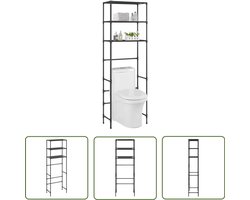 vidaXL Opbergrek Badkamer - Badkamerkast - Opbergrek voor boven toilet 3-laags 53x28x169 cm zwart - Toiletrekken - Opbergsysteem Badkamer - Badkamer Organisatie