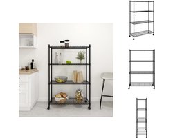 vidaXL Opbergrek - Opbergrekken - Opslagrek - Opslagrekken - Opbergrek 4-laags met wielen 200 kg 90x35x142 cm zwart