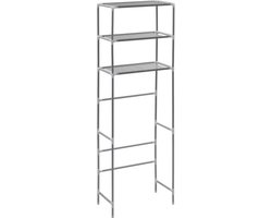 vidaXL - Opbergrek - voor - boven - toilet - 3-laags - 53x28x169 - cm - zilverkleurig