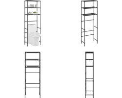 vidaXL Opbergrek voor boven toilet 3-laags 53x28x169 cm zwart - Opbergrek Boven Toilet - Opbergrekken Boven Toilet Opbergplank - Opbergplanken - Etaleerschap