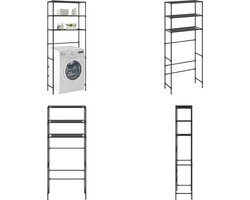 vidaXL Opbergrek voor boven wasmachine 3-laags 69x28x169 cm zwart - Opbergrek Boven Wasmachine - Opbergrekken Boven Wasmachine - Opbergplank - Opbergplanken