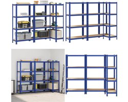 vidaXL Opbergrekken 3 st 4-laags staal en bewerkt hout blauw - Plank - Planken - Garage Stelling - Stellingkast