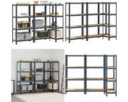 vidaXL Opbergrekken 4-laags 3 st staal & bewerkt hout antracietkleurig - Plank - Planken - Garage Stelling - Stellingkast