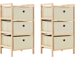 vidaXL - Opbergrekken - met - 3 - stoffen - manden - 2 - st - cederhout - beige