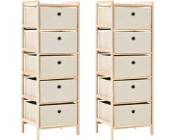 vidaXL - Opbergrekken - met - 5 - stoffen - manden - 2 - st - cederhout - beige