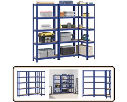 vidaXL Opbergrekken set van 3 - Blauw - 5-laags Garage Opslag - Industriele Opslag - Metalen Opbergsysteem - Stevige Opbergplank - Multifunctioneel Opbergkast