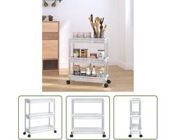 vidaXL Opbergsysteem - Opbergtrolley - Opbergtrolley 3 laags aluminium zilverkleurig en wit - Aluminium Trolley - Witte Trolley - Multifunctionele Trolley