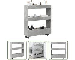 vidaXL Opbergsysteem - Opbergtrolley - Opbergtrolley smal 3-laags bewerkt hout betongrijs - Houten Opbergkast - Multifunctionele Trolley - Slimme Opslag