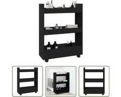 vidaXL Opbergsysteem - Opbergtrolley - Opbergtrolley smal 3-laags bewerkt hout zwart - Houten Trolley - Zwarte Kast - Slimme Opslag