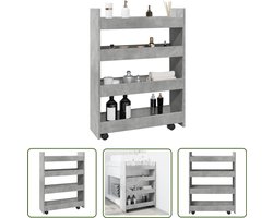 vidaXL Opbergsysteem - Opbergtrolley - Opbergtrolley smal 4-laags bewerkt hout betongrijs - Houten Opbergkast - Multifunctionele Trolley - Slimme Opslag