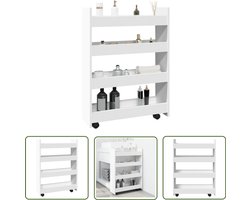 vidaXL Opbergsysteem - Opbergtrolley - Opbergtrolley smal 4-laags bewerkt hout wit - Houten Trolley - Slimme Opslag - Woonaccessoire