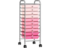 vidaXL - Opbergtrolley - met - 10 - lades - mobiel - kunststof - ombre - roze