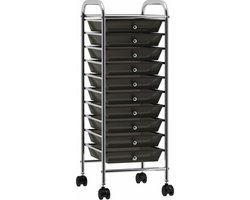 vidaXL - Opbergtrolley - met - 10 - lades - mobiel - kunststof - zwart