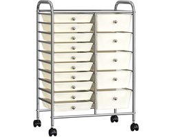 vidaXL - Opbergtrolley - met - 15 - lades - mobiel - XXL - kunststof - wit