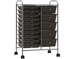 vidaXL - Opbergtrolley - met - 15 - lades - mobiel - XXL - kunststof - zwart