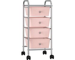 vidaXL - Opbergtrolley - met - 4 - lades - mobiel - kunststof - roze