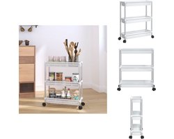vidaXL Opbergtrolley - Opbergtrolleys - Opberger - Opbergwagen - Opbergtrolley 3 laags aluminium zilverkleurig en wit