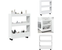 vidaXL Opbergtrolley - Opbergtrolley's - Rolbare Kantoorkast - Rolbare Kast - Opbergtrolley smal 3-laags bewerkt hout wit