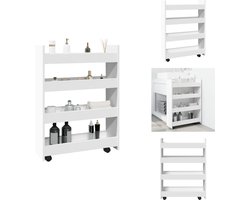 vidaXL Opbergtrolley - Opbergtrolley's - Rolbare Kantoorkast - Rolbare Kast - Opbergtrolley smal 4-laags bewerkt hout wit