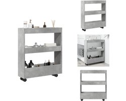 vidaXL - Opbergtrolley - smal - 3-laags - bewerkt - hout - betongrijs