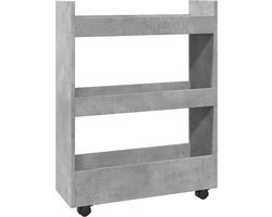 vidaXL - Opbergtrolley - smal - 3-laags - bewerkt - hout - betongrijs