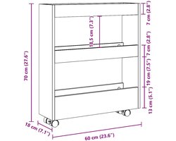 vidaXL - Opbergtrolley - smal - 3-laags - bewerkt - hout - bruin - eikenkleurig