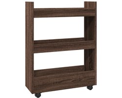 vidaXL - Opbergtrolley - smal - 3-laags - bewerkt - hout - bruin - eikenkleurig