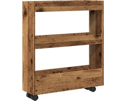vidaXL - Opbergtrolley - smal - 3-laags - bewerkt - hout - oud - houtkleurig