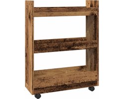 vidaXL - Opbergtrolley - smal - 3-laags - bewerkt - hout - oud - houtkleurig
